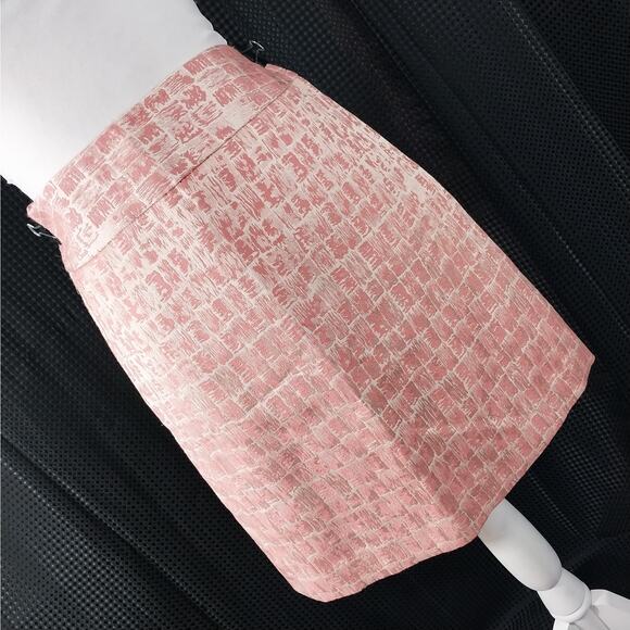 ANN TAYLOR! SALMON & CREAM BROCADE ABSTRACT PLAID KNEE LENGTH SKIRT! SZ 0 - Picture 8 of 8